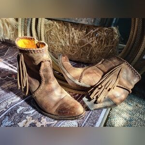Old Gringo Brown Side Fringe Leather Heeled Boots